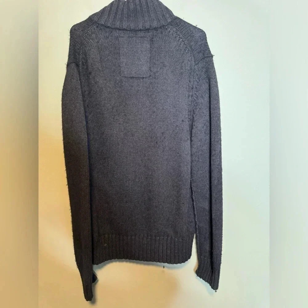 American Eagle Men’s Wool Blend Full Zip Sweater Large Black Pockets‎